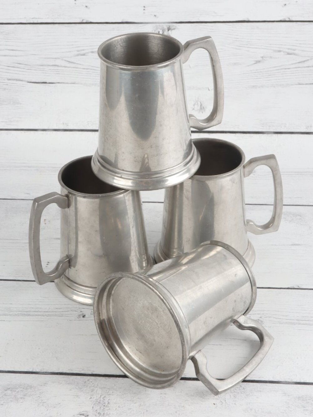 Vintage Platecraft Leadless Pewter Tankards - Set of 4 - Solid Bottom